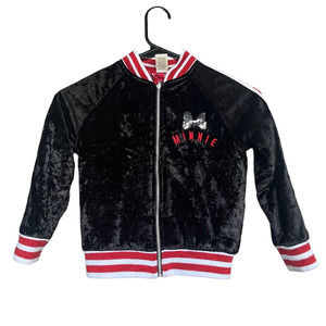 Disney‎ Jacket Girls XS Black Crushed Velvet Minnie Mouse Sequin Full Zip Bomber